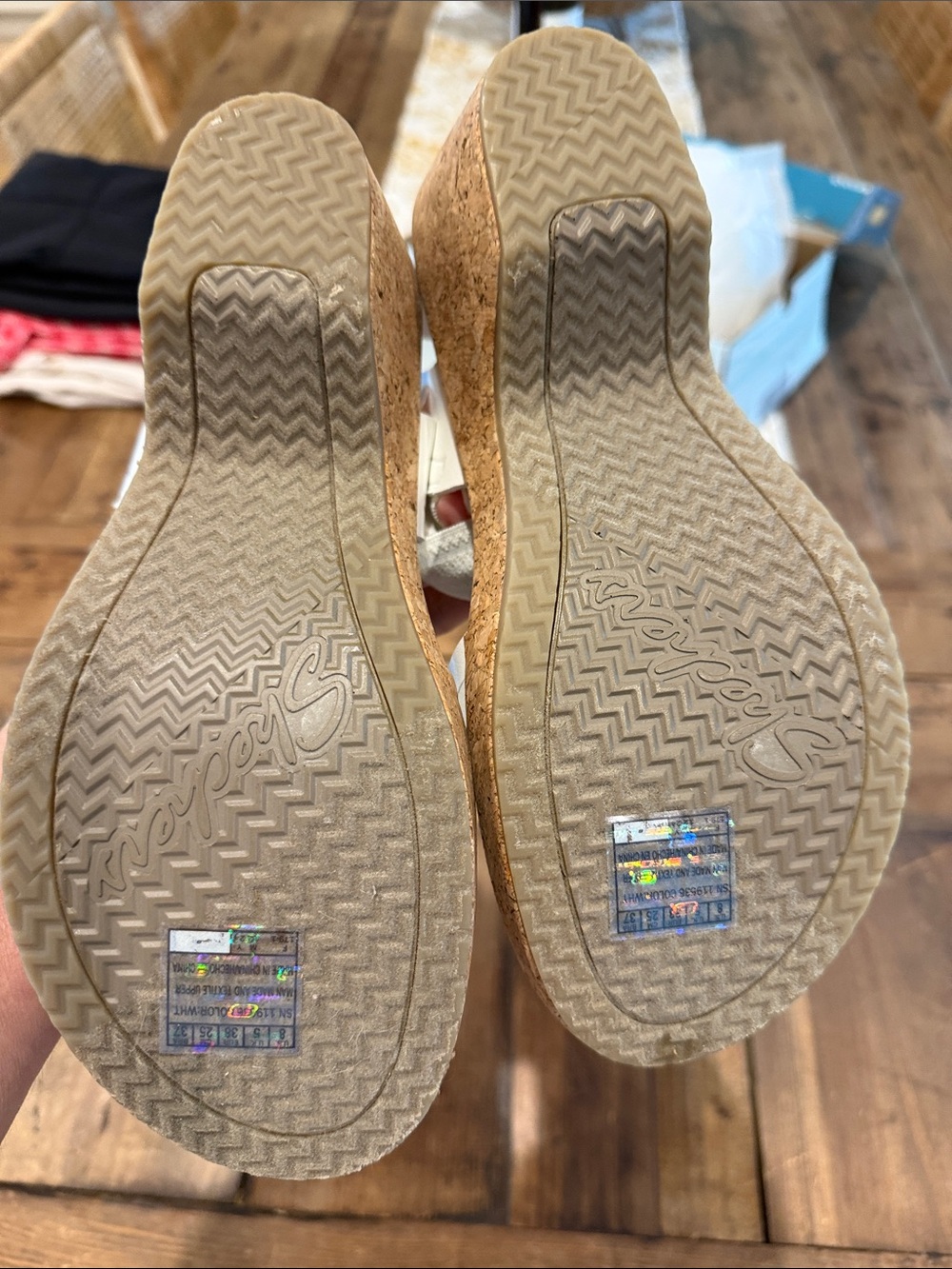 Skechers White Strappy Cork Wedge Sandals - Picture 3 of 5